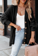 Load image into Gallery viewer, Black Buttoned Front Drop Shoulder Knitted Cardigan