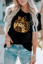 Load image into Gallery viewer, Black Halloween Sunflower Pumpkin Graphic Tee