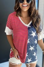 Load image into Gallery viewer, Multicolor Stripes Stars Print Knit Short Sleeves Top