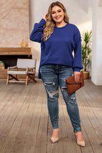 Load image into Gallery viewer, Blue Plus Size Waffle Knit Oversized Exposed Seam Top