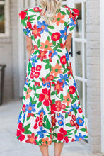 Load image into Gallery viewer, Multicolor Flutter Sleeve V Neck High Waist Floral Midi Dress
