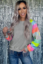 Load image into Gallery viewer, Gray Sequin Color Block Raglan Sleeve Pullover Sweatshirt