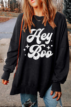 Load image into Gallery viewer, Black Hey Boo Print Drop Sleeve Side Split Oversized Sweatshirt
