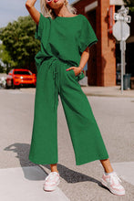 Load image into Gallery viewer, Dark Green Textured Loose Fit T Shirt and Drawstring Pants Set