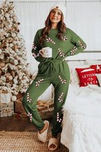 Load image into Gallery viewer, Spinach Green Sequined Christmas Cane Pattern Lounge Sweatsuit
