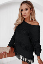 Load image into Gallery viewer, Black Boho Tasseled Knitted Sweater
