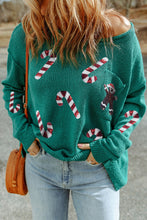 Load image into Gallery viewer, Green Sequined Candy Canes Gingerbread Man Sweater