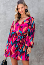 Load image into Gallery viewer, Abstract Printed Belted Puff Sleeve Mini Dress