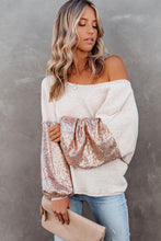 Load image into Gallery viewer, Apricot Sequin Patchwork Sleeve Open Back Waffle Knit Top
