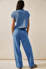Load image into Gallery viewer, Sky Blue Knitted V Neck Sweater and Casual Pants Set
