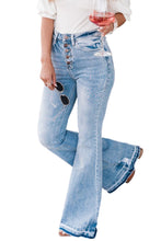 Load image into Gallery viewer, High Waist Buttoned Distressed Flared Jeans