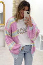 Load image into Gallery viewer, Contrast Striped Open Front Cable Cardigan