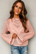 Load image into Gallery viewer, Pink Hollowed Eyelets Knit Bell Sleeve Sweater