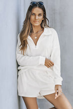 Load image into Gallery viewer, White Ribbed Zipper Sweatshirt and High Waist Shorts Set