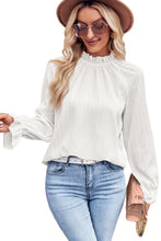 Load image into Gallery viewer, White Frilled Mock Neck Ripple Bubble Sleeve Blouse