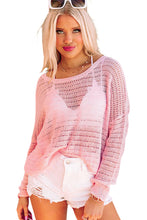 Load image into Gallery viewer, Knitted Eyelets Round Neck Long Sleeve Top