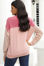 Load image into Gallery viewer, Pink Color Block Long Sleeve Ribbed Loose Top