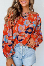 Load image into Gallery viewer, Red Floral Print Ruffle Puff Sleeve Blouse