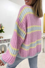 Load image into Gallery viewer, Contrast Striped Open Front Cable Cardigan