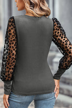 Load image into Gallery viewer, Medium Grey Leopard Mesh Puff Sleeve Patchwork Slim Fit Top
