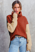 Load image into Gallery viewer, Clay Red Color Block Turtle Neck Drop Shoulder Knit Sweater