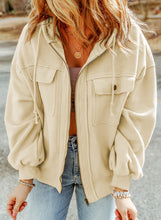 Load image into Gallery viewer, Flap Pocket Drawstring Hood Zip Up Jacket