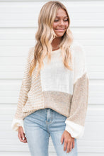 Load image into Gallery viewer, Oatmeal Mixed Pattern Knit Tie Keyhole Drop Shoulder Sweater