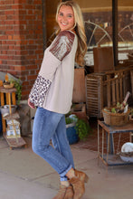 Load image into Gallery viewer, Leopard Sequin Patchwork Bell Sleeve V Neck Tunic Top