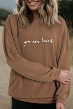 Load image into Gallery viewer, Khaki You Are Loved Print Corduroy Sweatshirt