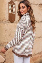 Load image into Gallery viewer, Brown Striped Turtleneck Loose Sweater