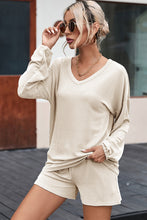 Load image into Gallery viewer, Beige Corded V Neck Slouchy Top Pocketed Shorts Set
