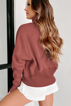 Load image into Gallery viewer, Brown Zip Up Stand Collar Ribbed Thumbhole Sleeve Sweatshirt