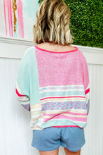 Load image into Gallery viewer, Color Block Striped Three-Quarter Sleeve Knitted Top