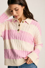 Load image into Gallery viewer, Pink Stripe Cable Knit Collared Henley Sweater