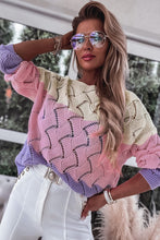 Load image into Gallery viewer, Color Block Hollow Knitted Loose Sweater