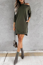 Load image into Gallery viewer, Green Single Cold Shoulder T-shirt Dress with Slits
