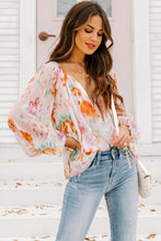 Load image into Gallery viewer, Multicolor Abstract Print Split Neck Puff Sleeve Blouse