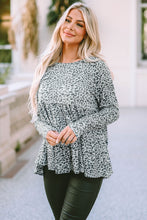 Load image into Gallery viewer, Leopard Print Long Sleeve Ruffled Babydoll Blouse