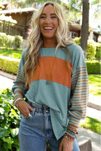 Load image into Gallery viewer, Green Colorblock Striped Bishop Sleeve Top