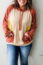Load image into Gallery viewer, Orange Plus Size Colorblock Raglan Hoodie with Pockets
