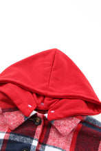 Load image into Gallery viewer, Red Hooded Plaid Button Front Shacket