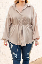 Load image into Gallery viewer, Light French Beige Plus Size Puff Sleeve Tied Tunic Shirt