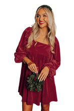 Load image into Gallery viewer, Red Tie Back Square Neck Velvet Babydoll Dress