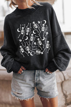 Load image into Gallery viewer, Black Halloween Skeleton Print Drop Sleeve Pullover Sweatshirt