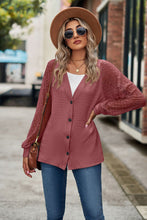 Load image into Gallery viewer, Waffled Knit Lace Long Sleeve Buttoned Cardigan