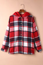 Load image into Gallery viewer, Red Hooded Plaid Button Front Shacket