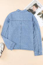 Load image into Gallery viewer, Sky Blue Roll-Up Tab Sleeve Button Down Pocket Denim Jacket
