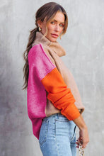 Load image into Gallery viewer, Khaki Color Block Turtle Neck Drop Shoulder Knit Sweater