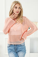 Load image into Gallery viewer, Pink Hollowed Eyelets Knit Bell Sleeve Sweater