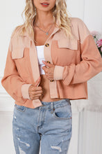 Load image into Gallery viewer, Orange Textured Waffle Knit Chest Pockets Cropped Shacket